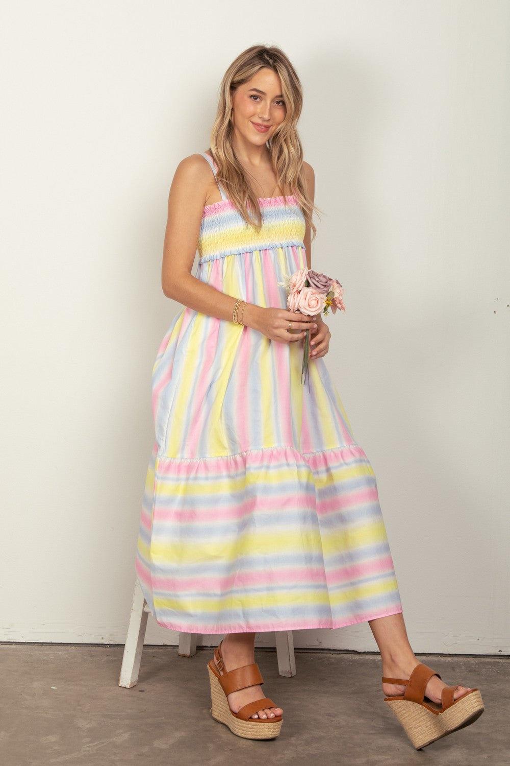 VERY J Striped Woven Smocked Midi Cami Dress Apparel/Dress Dress Ship from USA TikTok Trendsi USPS VERY J Walmart Walmart Apparel Trendsi https://www.cyberehub.com