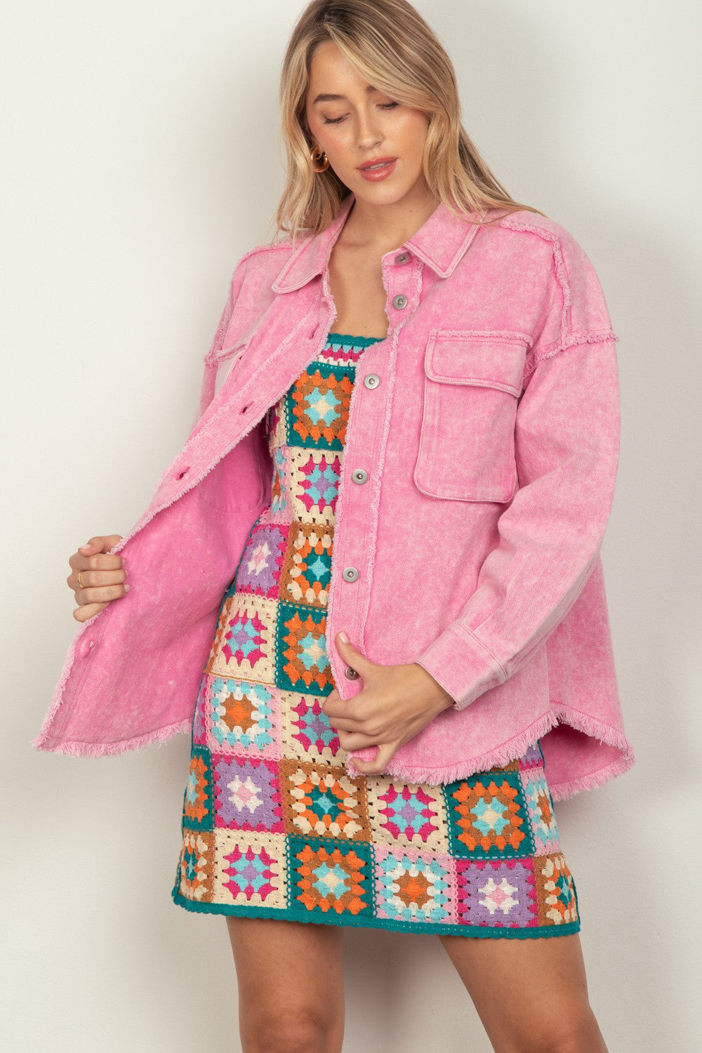 VERY J Full Size Button Up Raw Hem Long Sleeve Jacket Tops/Jackets/Sweaters Clothing Tops Ship from USA TikTok Trendsi USPS VERY J Walmart Trendsi https://www.cyberehub.com