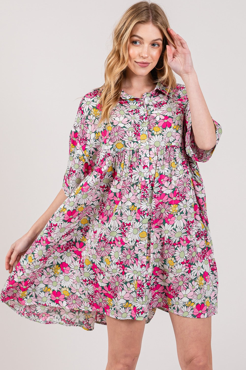 SAGE + FIG Floral Button Down Mini Shirt Dress Apparel/Dress Dress SAGE+FIG Ship from USA TikTok Trendsi USPS Walmart Walmart Apparel Trendsi https://www.cyberehub.com
