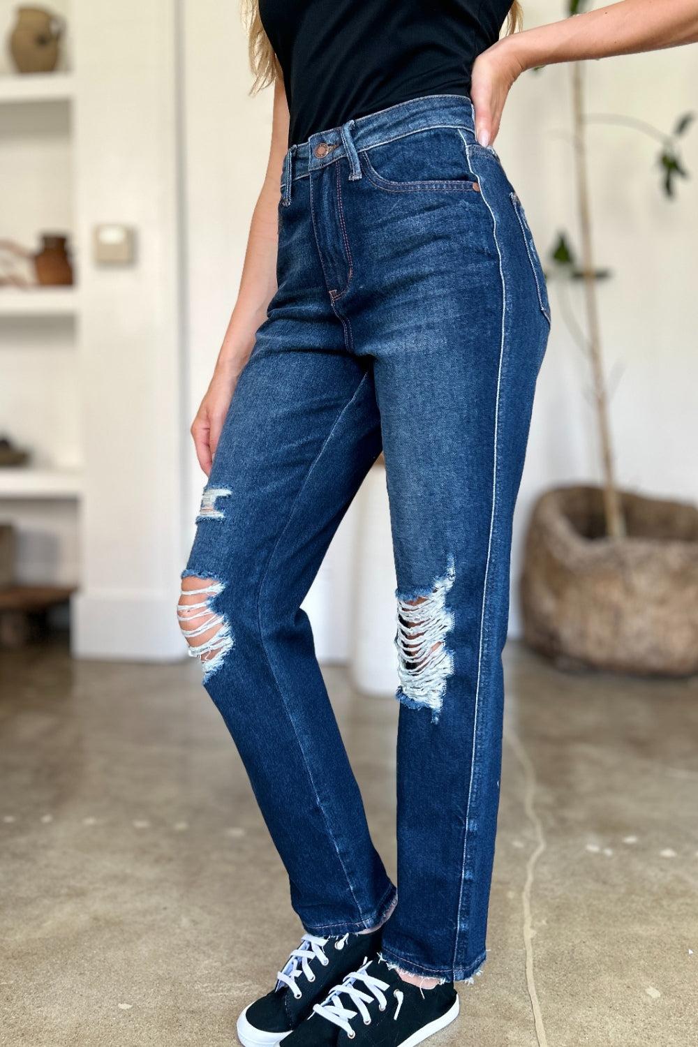 Judy Blue Full Size High Waist Rigid Magic Heavy Destroy Straight Jeans Bottoms Bottoms Clothing Judy Blue Pants Ship from USA Women Trendsi https://www.cyberehub.com