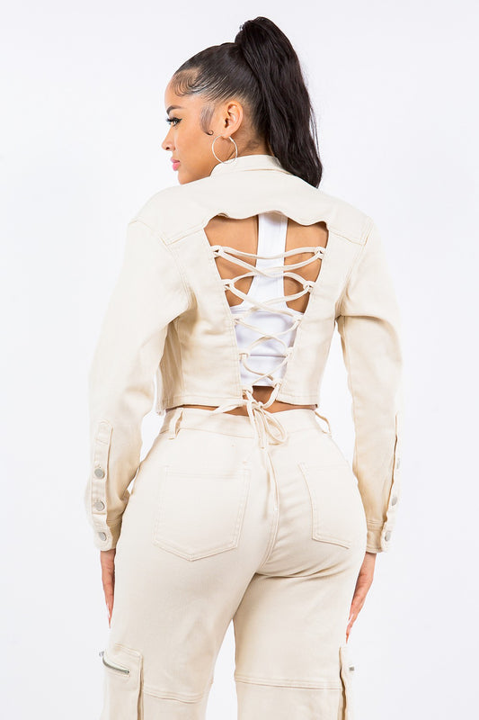 American Bazi Laced Back Cropped Jacket Tops/Jackets/Sweaters American Bazi Clothing Tops Ship from USA TikTok Trendsi USPS Walmart Trendsi https://www.cyberehub.com