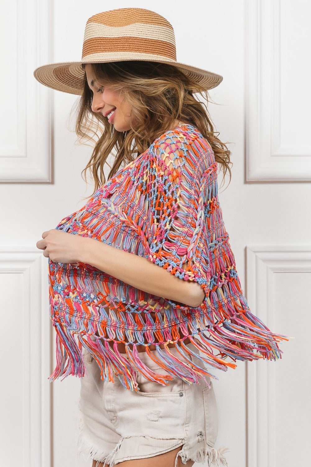 BiBi Open Front Fringed Crop Knit Cardigan Shirt Apparel BiBi Clothing Tops Ship from USA Shirts USA Women Trendsi https://www.cyberehub.com