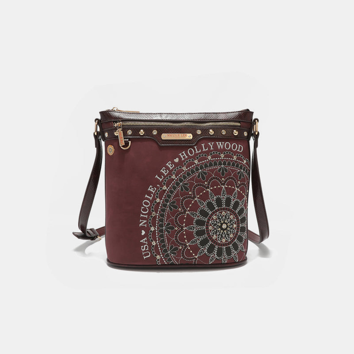 Nicole Lee USA Metallic Stitching Embroidery Inlaid Rhinestone Crossbody Bag Wine One Size Bag Bag Nicole Lee USA Ship from USA Women Trendsi https://www.cyberehub.com