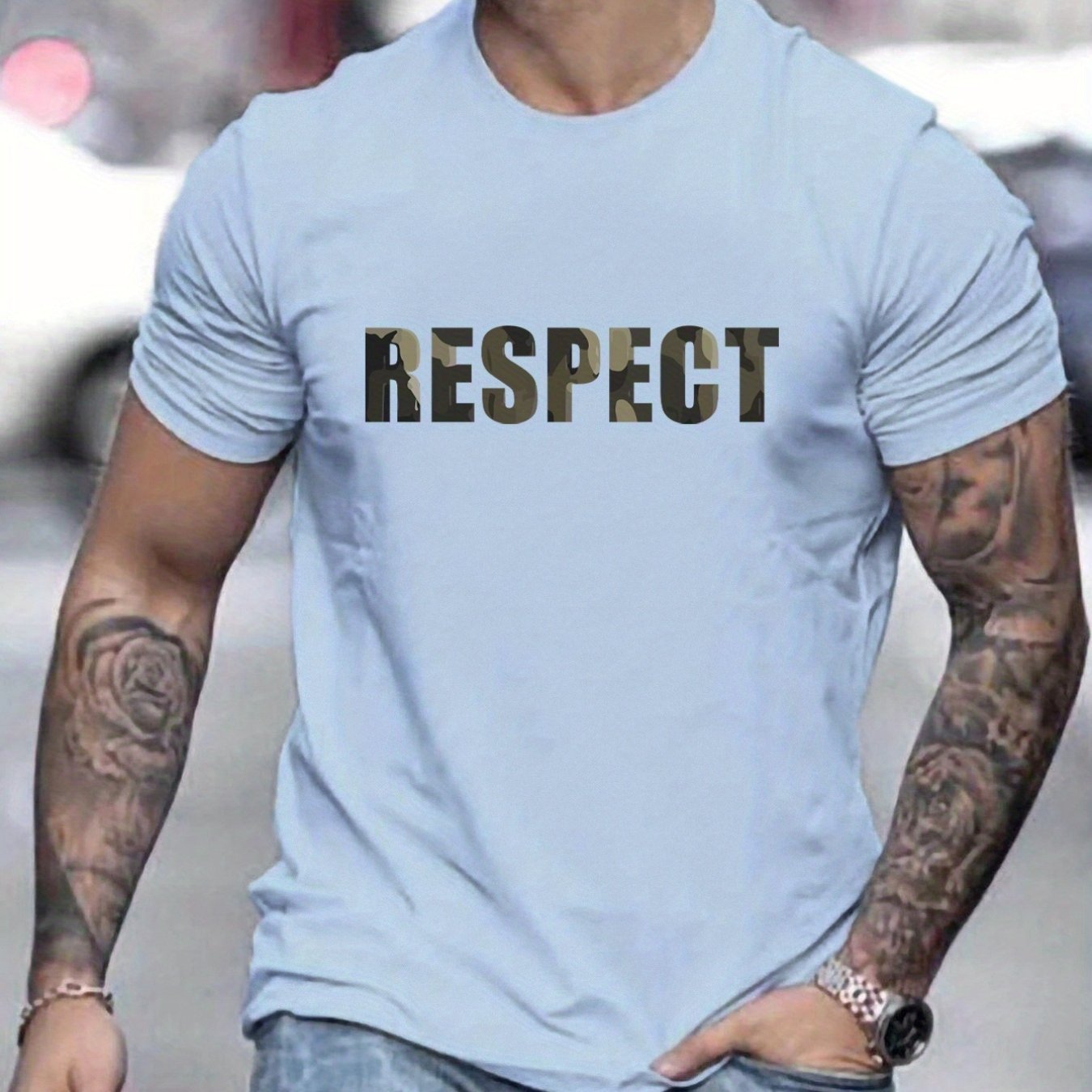 Letter RESPECT Pattern Printed Men's T-shirt, Patterned T-shirt Men's Summer Clothing, Men's Clothing Blue Apparel/Shirt/Graphic Shirt SNULLO https://www.cyberehub.com