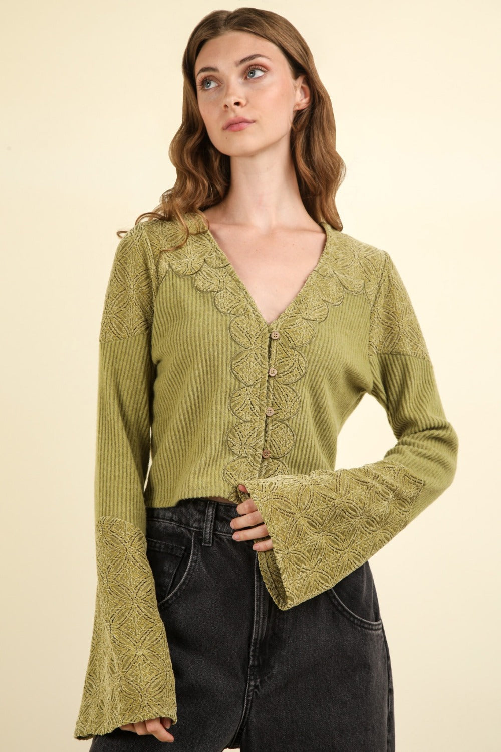 VERY J V-Neck Lace Detail Button Down Crop Ribbed Knit Top Shirt Apparel Clothing Tops Ship from USA Shirts USA VERY J Women Trendsi https://www.cyberehub.com
