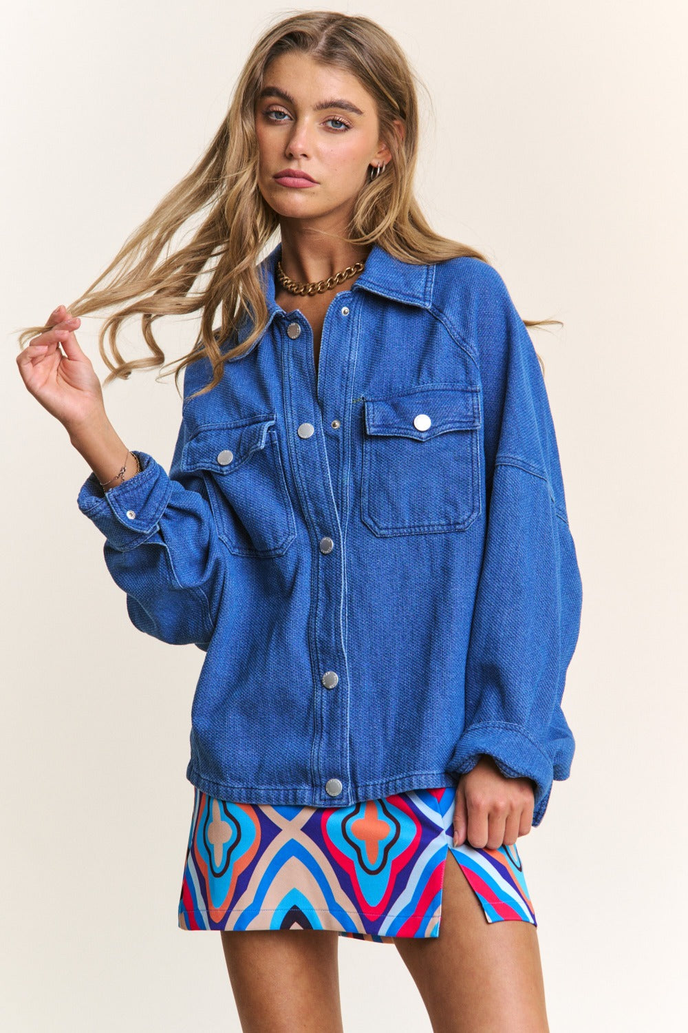 J.NNA Snap Down Long Sleeve Denim Shacket Dark Denim Tops/Jackets/Sweaters Clothing Tops J.NNA Ship from USA TikTok Trendsi USPS Walmart Trendsi https://www.cyberehub.com