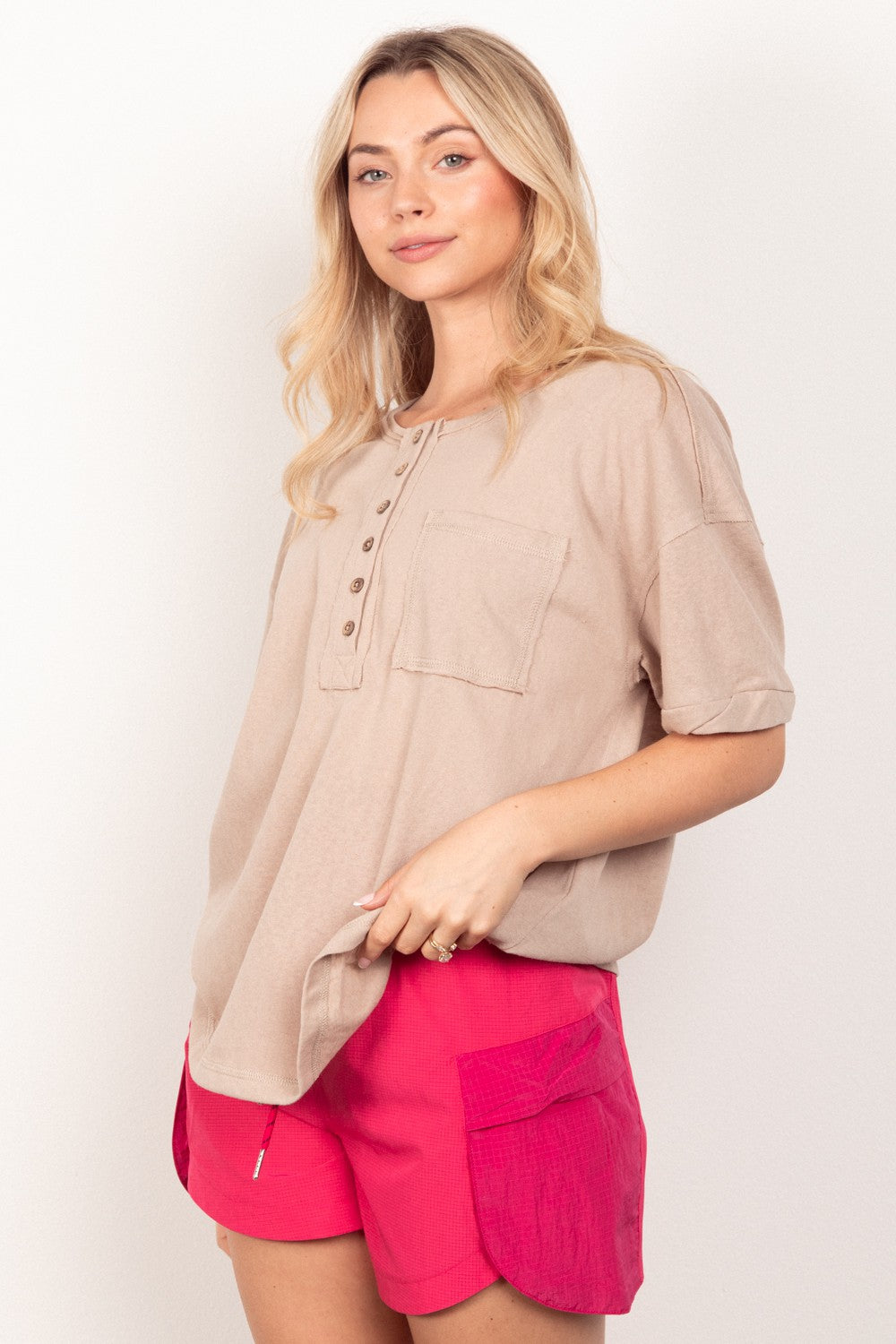 VERY J Twisted Sleeve Band Half Button Top Tops/Jackets/Sweaters Clothing Tops Ship from USA TikTok Trendsi USPS VERY J Walmart Trendsi https://www.cyberehub.com