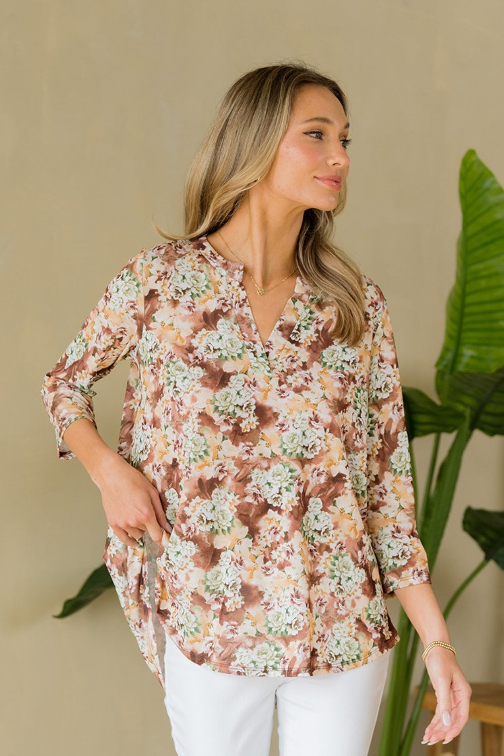 Sew In Love Full Size Wrinkle-Free Floral Notched Top Tops/Jackets/Sweaters Clothing Tops Sew In Love Ship from USA TikTok Trendsi USPS Walmart Trendsi https://www.cyberehub.com