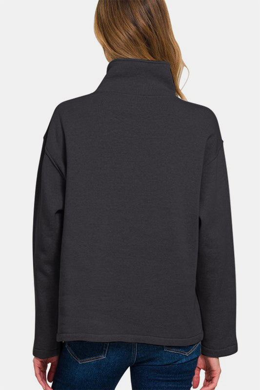 Zenana Turtleneck Half Snap Fleece Sweatshirt Apparel Apparel Ship from USA TikTok Trendsi Zenana Trendsi https://www.cyberehub.com