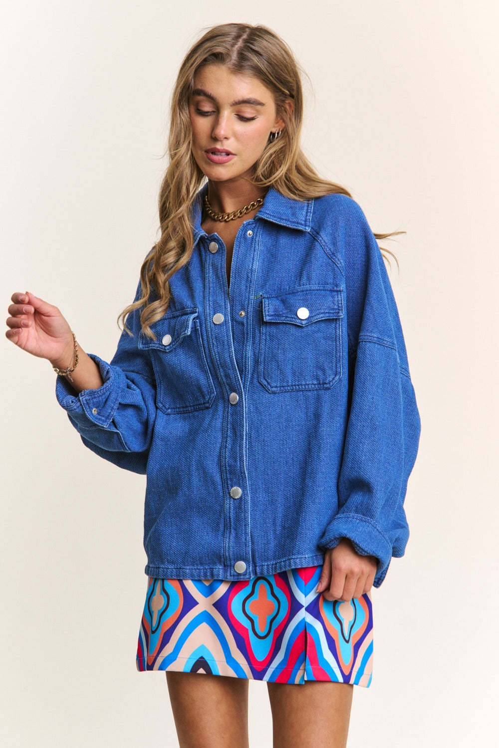 J.NNA Snap Down Long Sleeve Denim Shacket Tops/Jackets/Sweaters Clothing Tops J.NNA Ship from USA TikTok Trendsi USPS Walmart Trendsi https://www.cyberehub.com