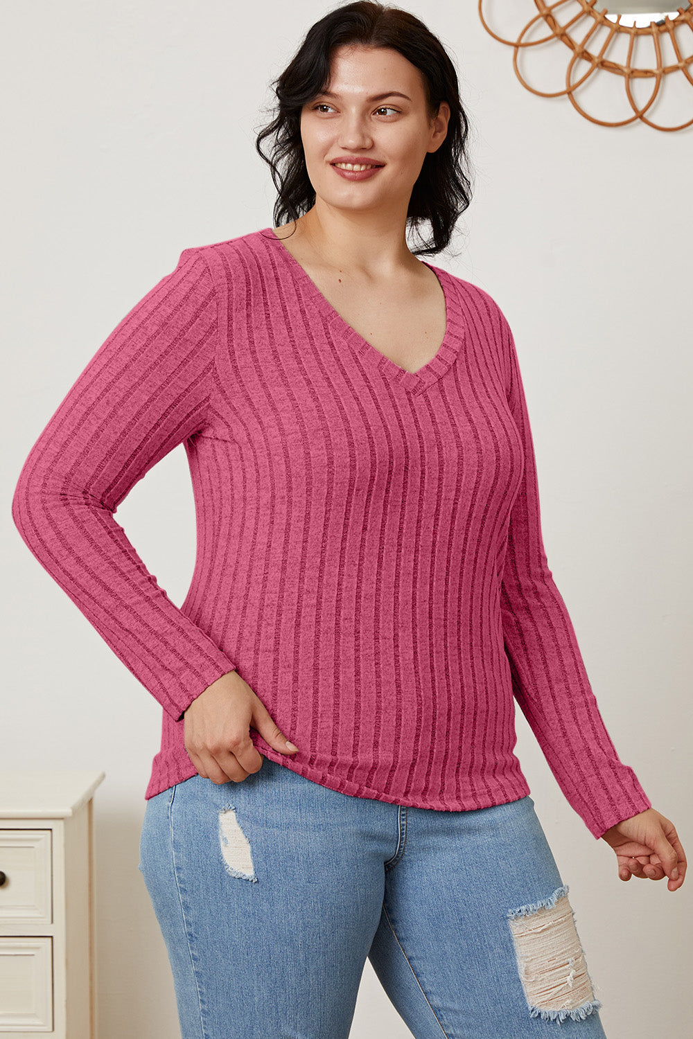 Basic Bae Full Size Ribbed V-Neck Long Sleeve T-Shirt Apparel/Tops Basic Bae Ship from USA TikTok Tops Trendsi USPS Walmart Walmart Apparel Trendsi https://www.cyberehub.com
