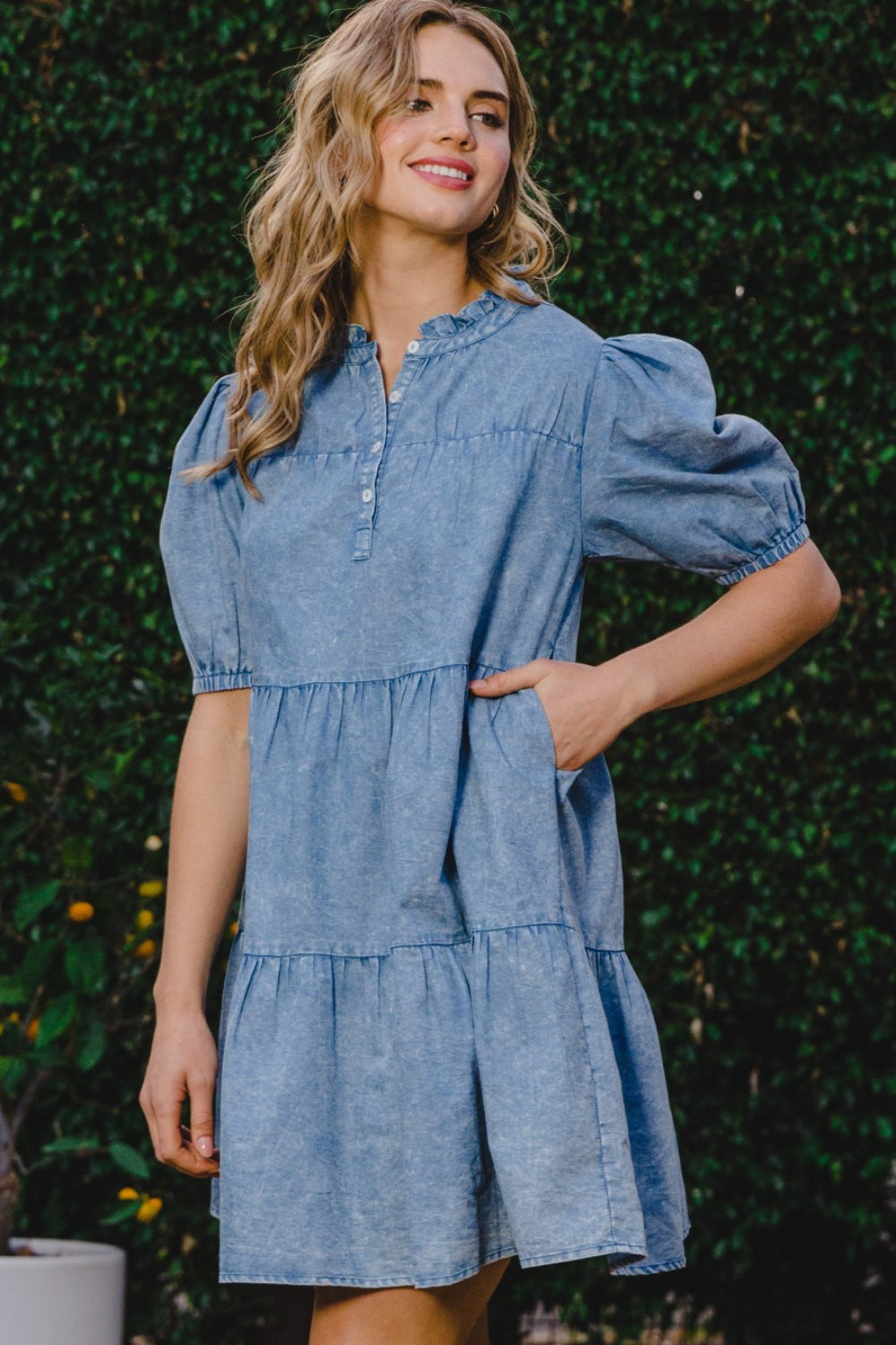ODDI Washed Tiered Mini Denim Dress Apparel/Dress Dress ODDI Ship from USA TikTok Trendsi USPS Walmart Walmart Apparel Trendsi https://www.cyberehub.com