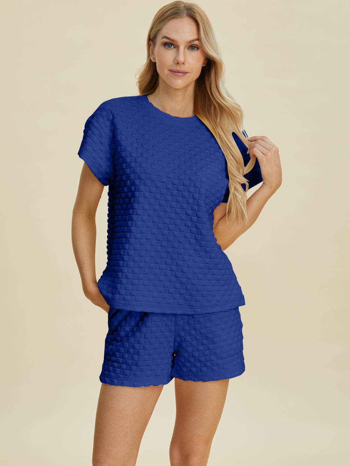 Double Take Full Size Texture T-Shirt and Shorts Set Royal Blue Tops/Jackets/Sweaters Clothing Tops Double Take Ship from USA TikTok Trendsi USPS Walmart Trendsi https://www.cyberehub.com