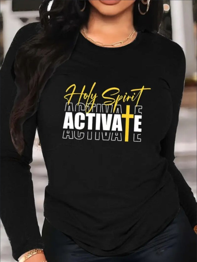 Women's Print Long-sleeved Hoodless Sweatshirt Black Apparel/Shirt/Graphic Shirt SNULLO https://www.cyberehub.com