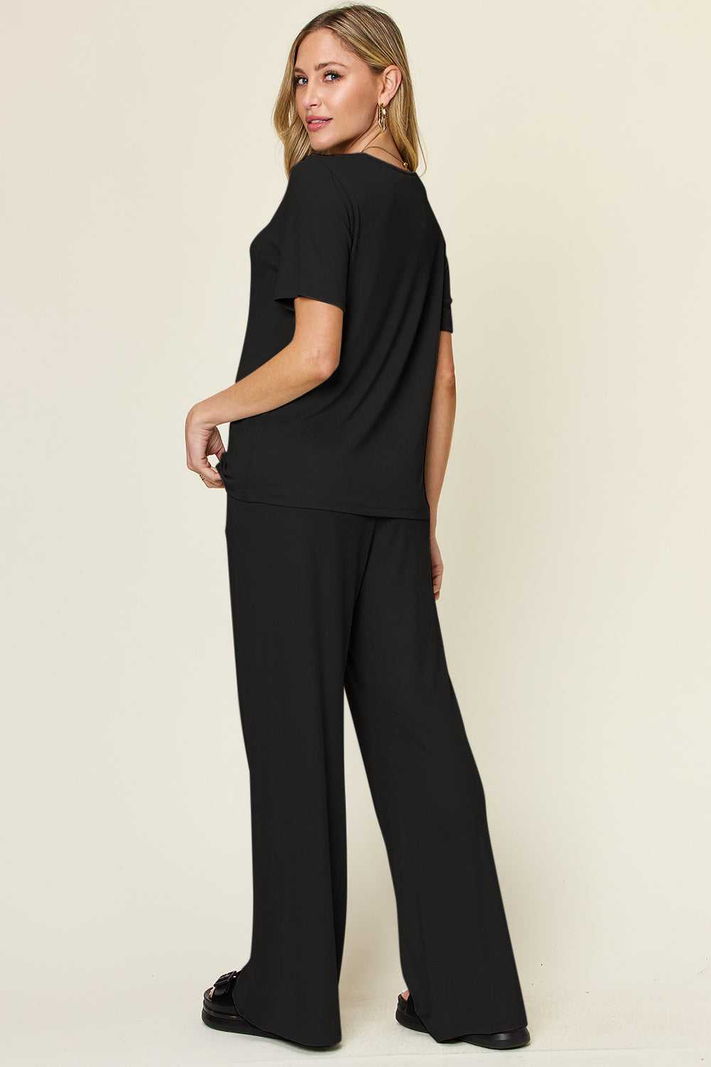 Double Take Full Size Round Neck Short Sleeve T-Shirt and Wide Leg Pants Set Apparel/Tops Double Take Ship from USA TikTok Tops Trendsi USPS Walmart Walmart Apparel Trendsi https://www.cyberehub.com