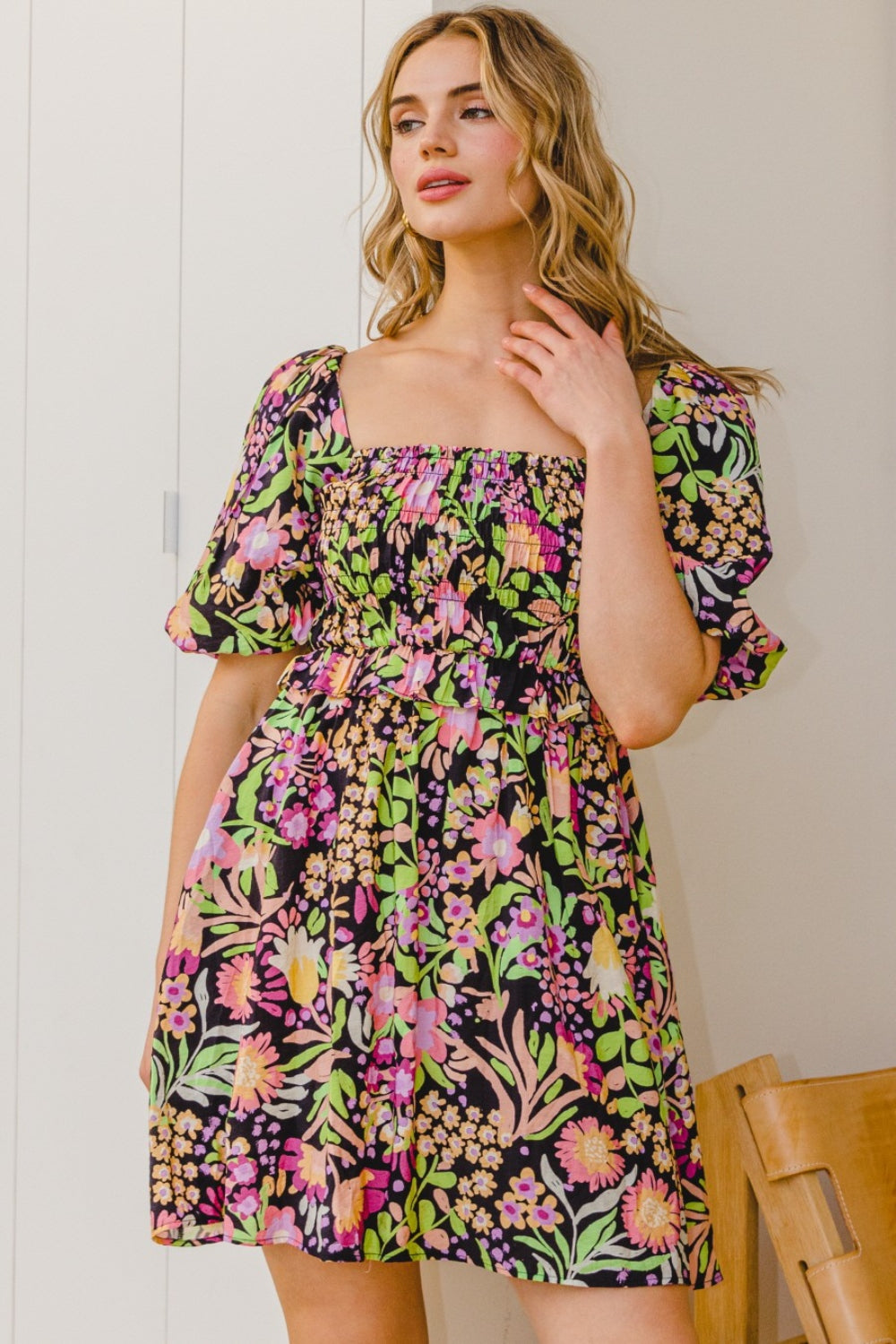 ODDI Full Size Floral Tie-Back Mini Dress Apparel/Dress Dress ODDI Ship from USA TikTok Trendsi USPS Walmart Walmart Apparel Trendsi https://www.cyberehub.com