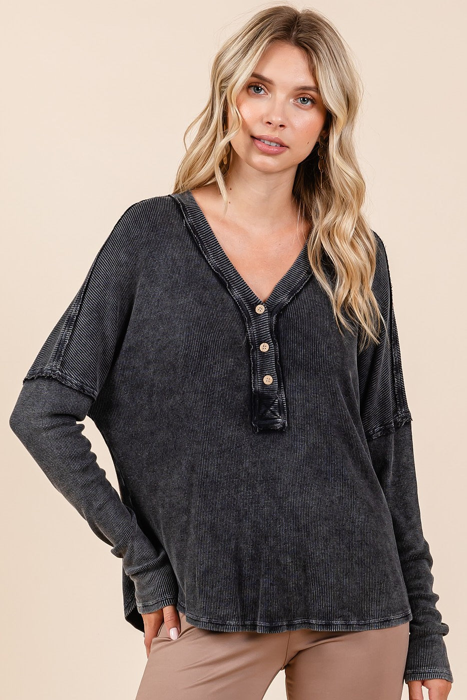 Mittoshop Washed V-Neck Long Sleeve Blouse Apparel/Tops Mittoshop Ship from USA TikTok Tops Trendsi USPS Walmart Walmart Apparel Trendsi https://www.cyberehub.com