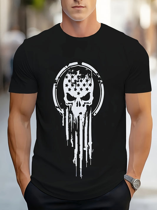 Men's Casual And Fashionable Geometric Skull Pattern T-shirt - Breathable Polyester Fiber, Round Neck, Regular Style Apparel/Shirt/Graphic Shirt SNULLO https://www.cyberehub.com