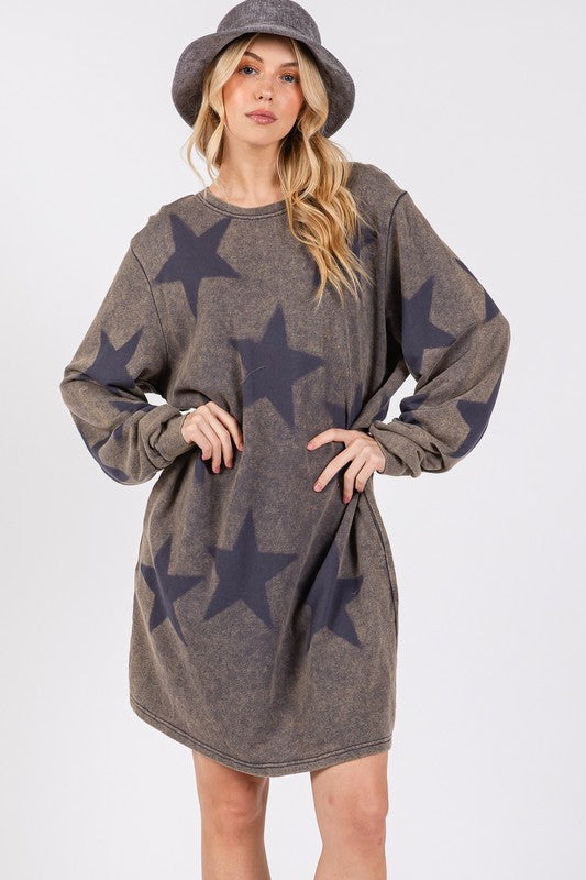 SAGE + FIG Washed Star Print Round Neck Dress Apparel Apparel SAGE+FIG Ship from USA TikTok Trendsi Trendsi https://www.cyberehub.com