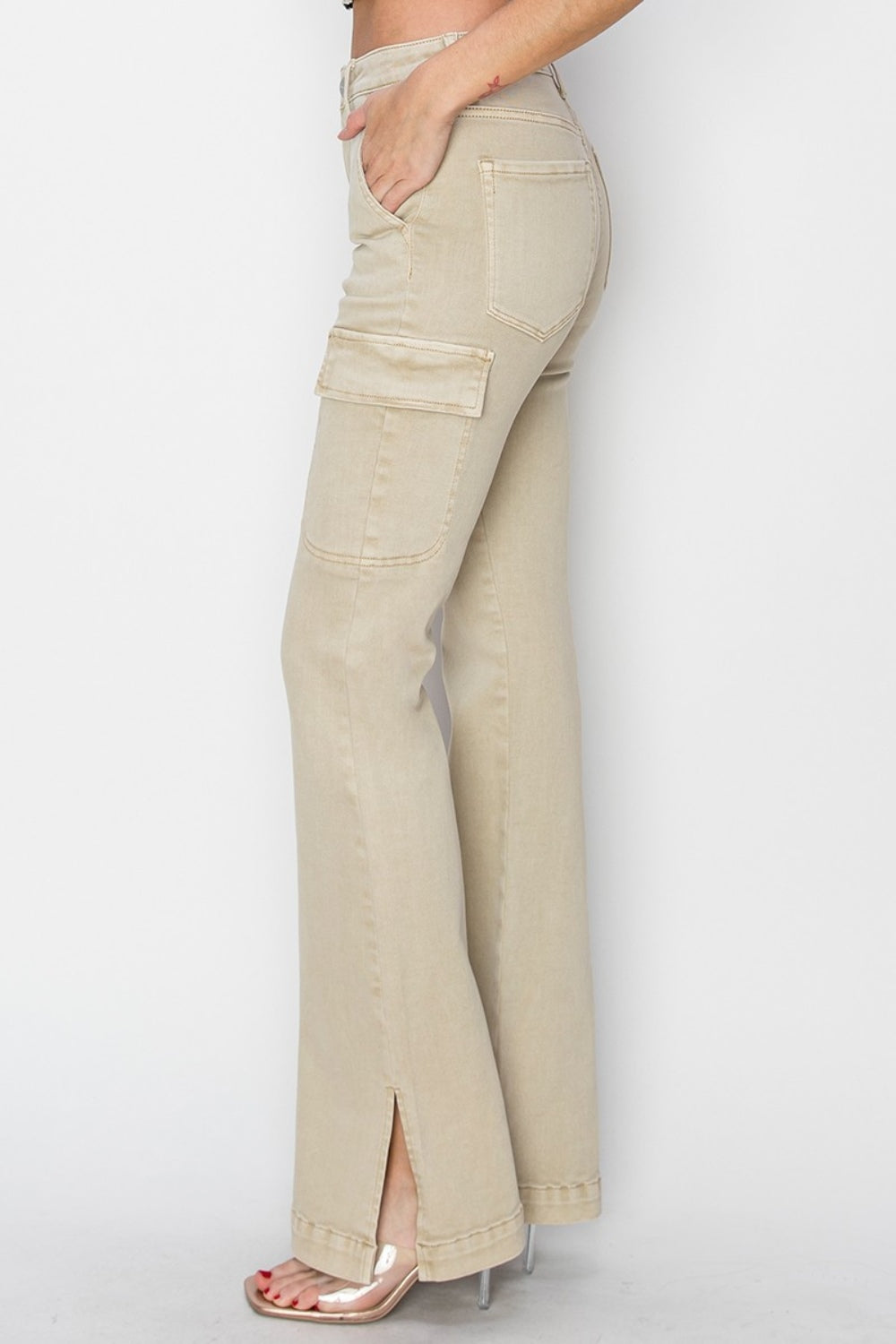RISEN Full Size High Rise Side Slit Cargo Bootcut Jeans Bottoms Bottoms Clothing Pants RISEN Ship from USA Women Trendsi https://www.cyberehub.com