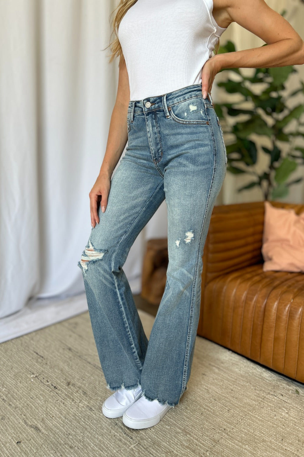 Judy Blue Full Size Medium Rise Tummy Control Destroy Flare Bottoms Bottoms Clothing Judy Blue Ship from USA Women Trendsi https://www.cyberehub.com