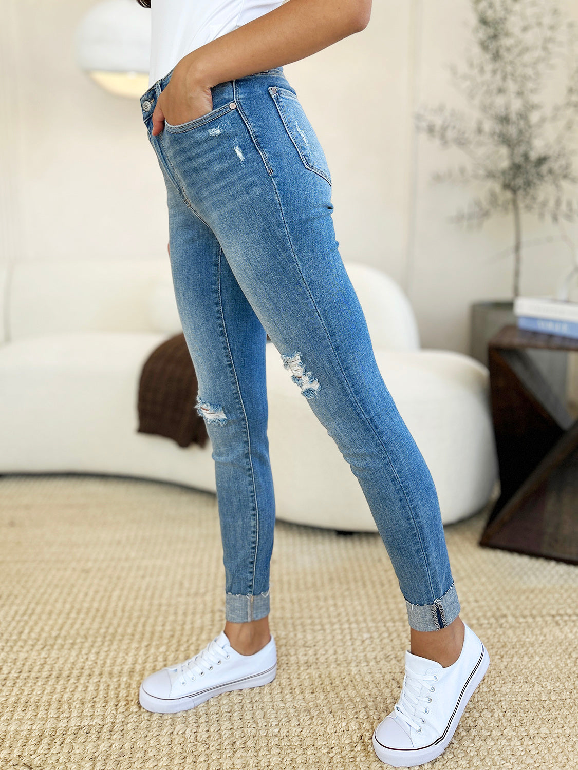 Judy Blue Full Size Mid Rise Destroy & Cuff Skinny Jeans Bottoms Bottoms Clothing Judy Blue Ship from USA Women Trendsi https://www.cyberehub.com
