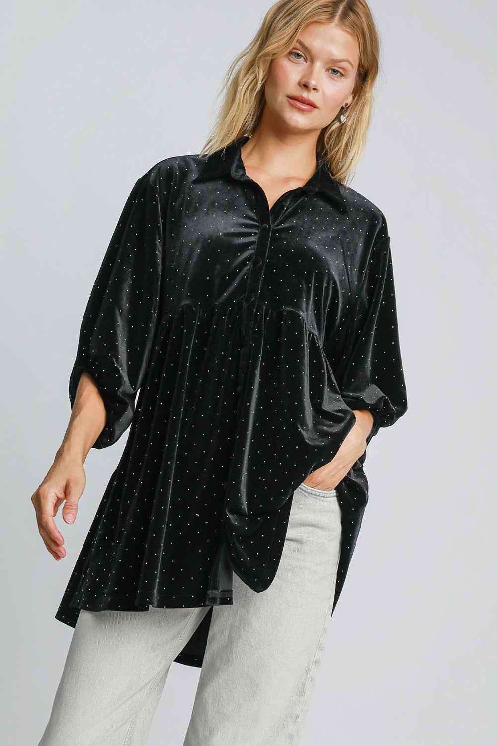 Umgee Full Size Polka Dot Button Up Half Sleeve Shirt Apparel/Tops Ship from USA TikTok Tops Trendsi Umgee USA USPS Walmart Walmart Apparel Trendsi https://www.cyberehub.com