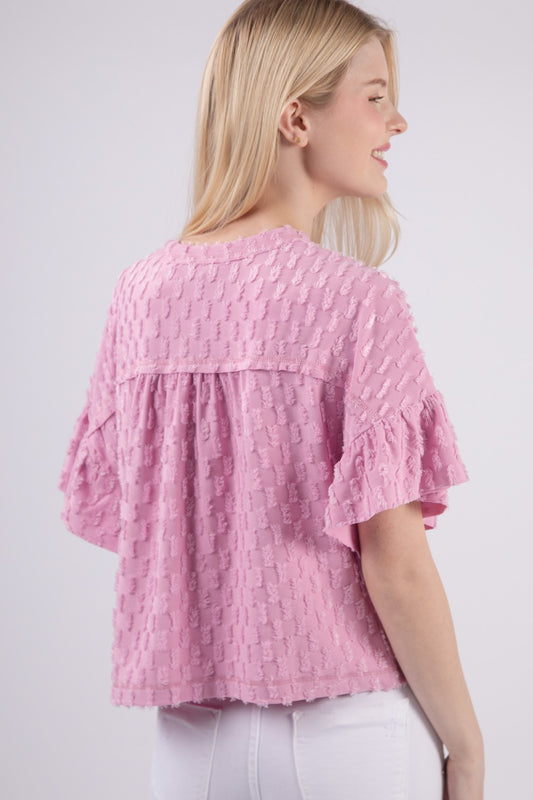 VERY J Full Size Texture Ruffle Short Sleeve Top Apparel/Tops Ship from USA TikTok Tops Trendsi USPS VERY J Walmart Walmart Apparel Trendsi https://www.cyberehub.com