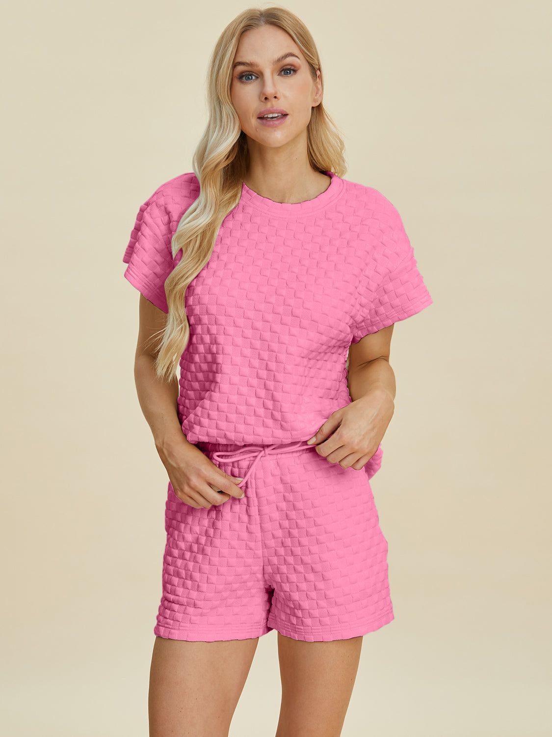 Double Take Full Size Texture T-Shirt and Shorts Set Tops/Jackets/Sweaters Clothing Tops Double Take Ship from USA TikTok Trendsi USPS Walmart Trendsi https://www.cyberehub.com