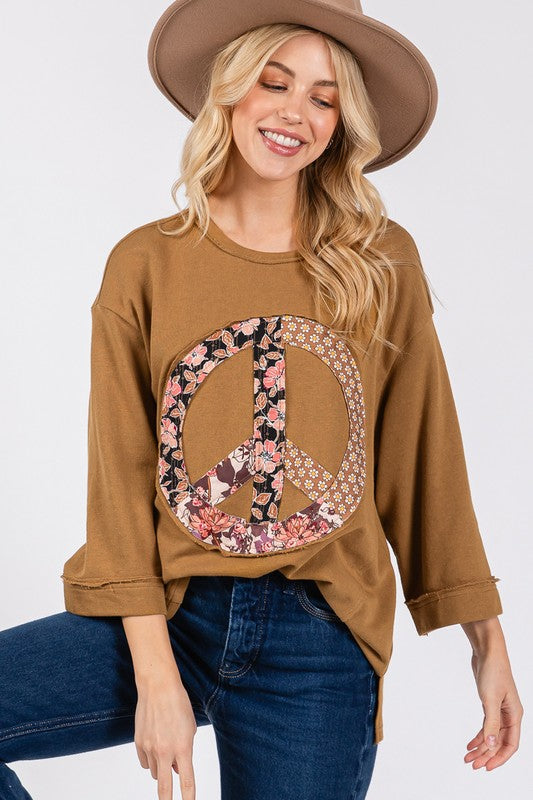 SAGE + FIG Floral Peace Patch Round Neck Top Apparel Apparel SAGE+FIG Ship from USA TikTok Trendsi Trendsi https://www.cyberehub.com