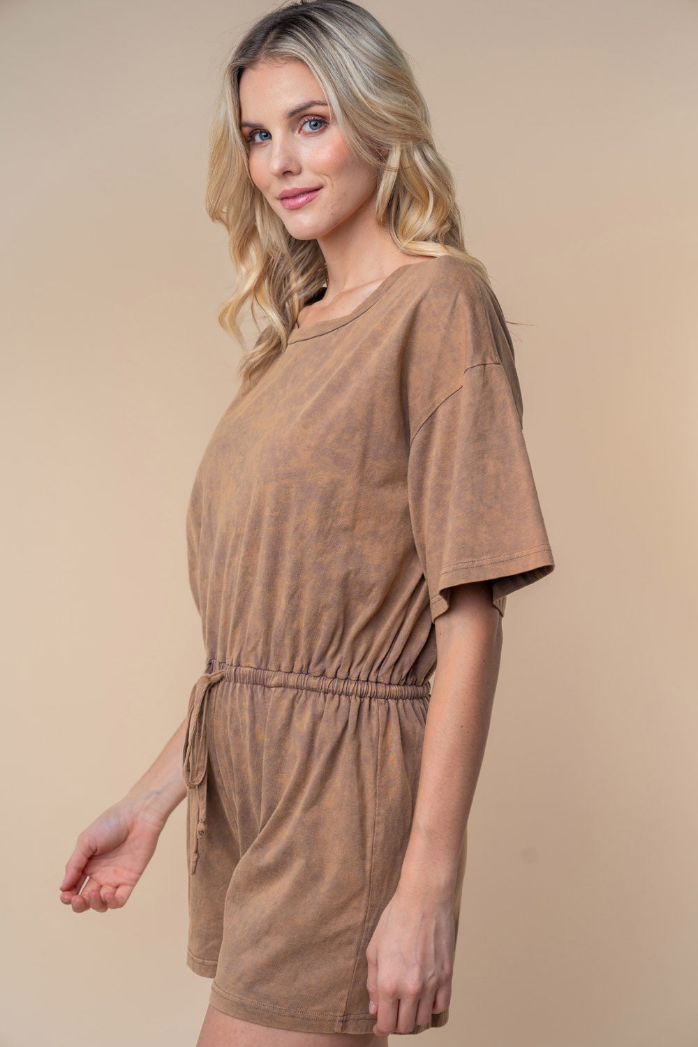 White Birch Full Size Short Sleeve Drawstring Romper Cocoa Apparel/Tops Ship from USA TikTok Tops Trendsi USPS Walmart Walmart Apparel White Birch Trendsi https://www.cyberehub.com