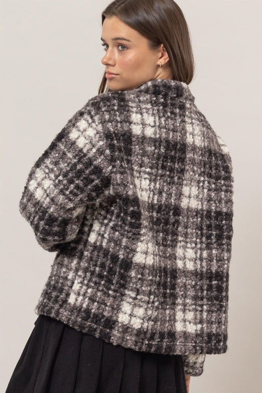 HYFVE Plaid Collared Neck Boucle Jacket with Pockets Tops/Jackets/Sweaters Clothing Tops HYFVE Ship from USA TikTok Trendsi USPS Walmart Trendsi https://www.cyberehub.com
