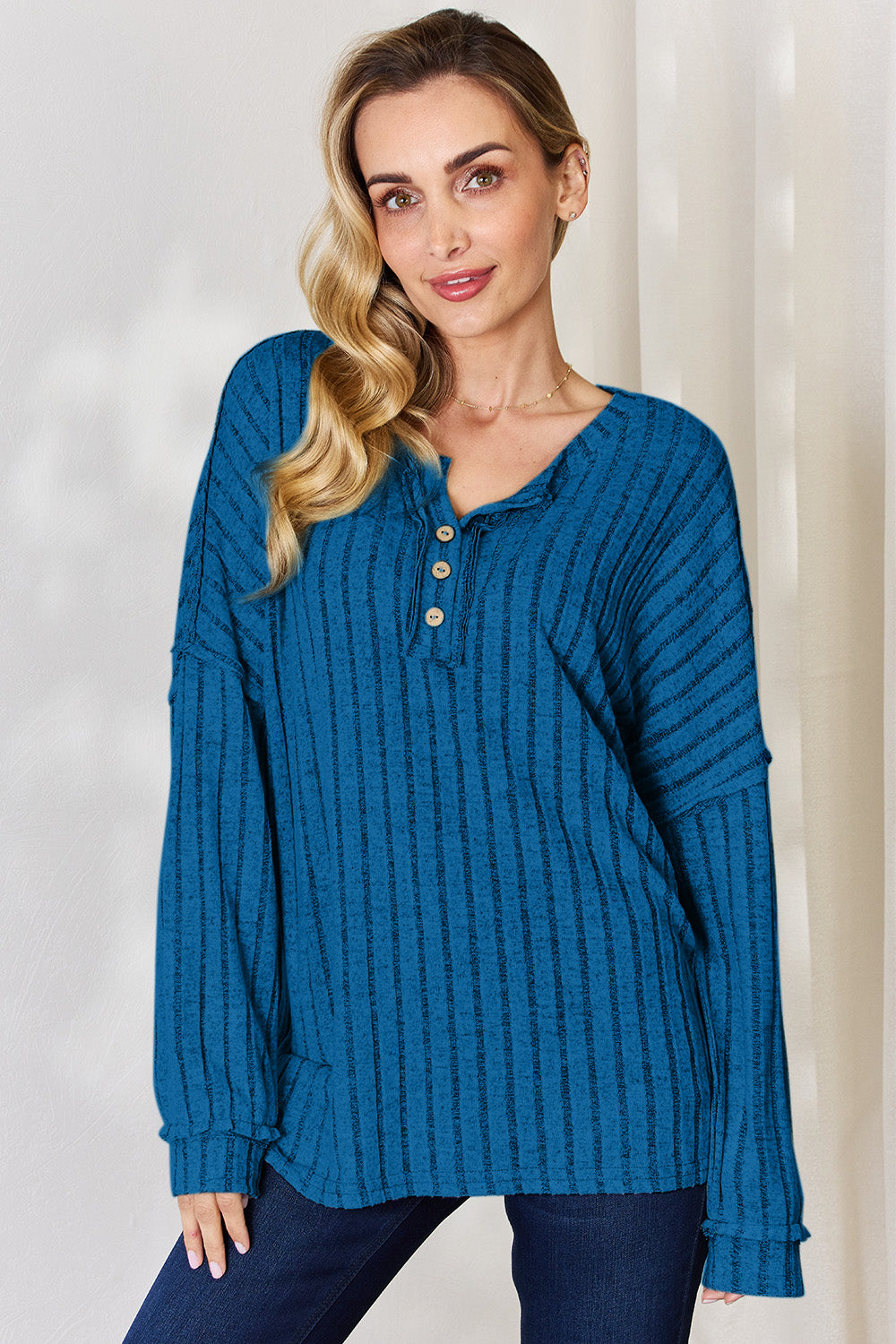 Basic Bae Full Size Ribbed Half Button Long Sleeve T-Shirt Sky Blue Apparel/Tops Basic Bae Ship from USA TikTok Tops Trendsi USPS Walmart Walmart Apparel Trendsi https://www.cyberehub.com