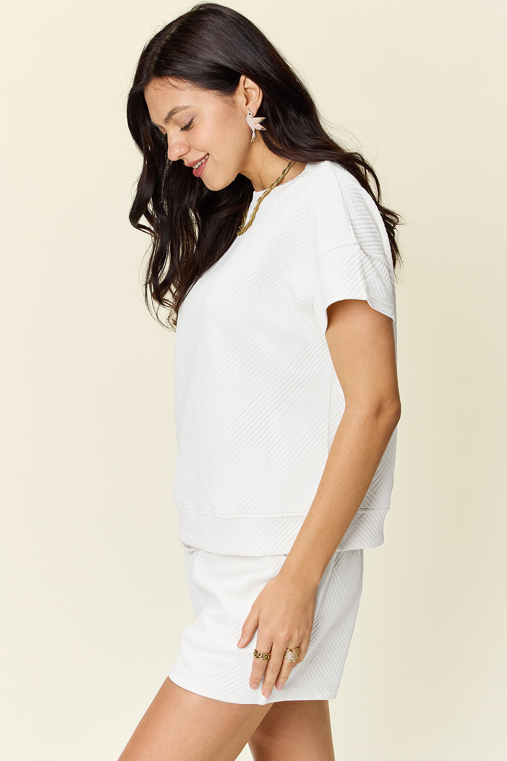 Double Take Full Size Texture Short Sleeve T-Shirt and Drawstring Shorts Set Apparel/Tops Double Take Ship from USA TikTok Tops Trendsi USPS Walmart Walmart Apparel Trendsi https://www.cyberehub.com