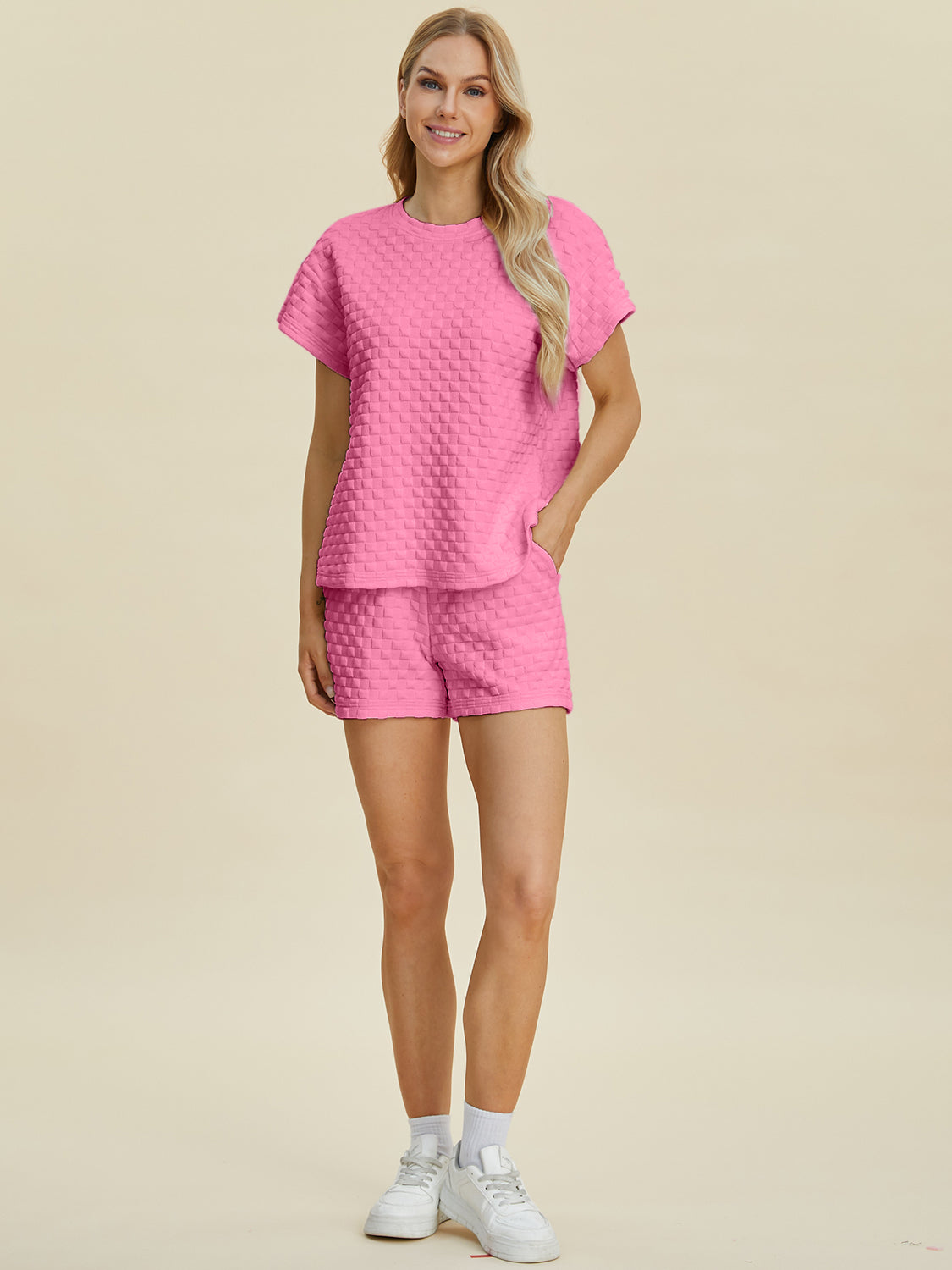 Double Take Full Size Texture T-Shirt and Shorts Set Tops/Jackets/Sweaters Clothing Tops Double Take Ship from USA TikTok Trendsi USPS Walmart Trendsi https://www.cyberehub.com