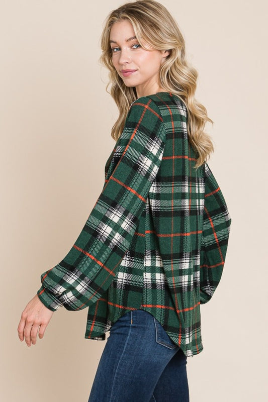 BOMBOM Curved Hem Plaid Round Neck Long Sleeve Top Apparel/Tops BOMBOM Ship from USA TikTok Tops Trendsi USPS Walmart Walmart Apparel Trendsi https://www.cyberehub.com