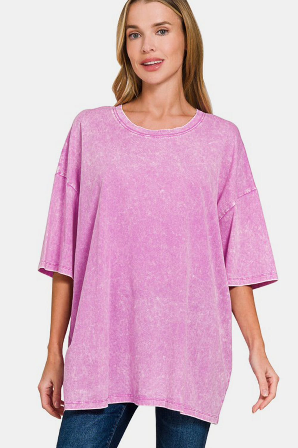 Zenana Full Size Washed Round Neck Drop Shoulder Oversized T-Shirt Moonlit Mauve Apparel/Tops Ship from USA TikTok Tops Trendsi USPS Walmart Walmart Apparel Zenana Trendsi https://www.cyberehub.com