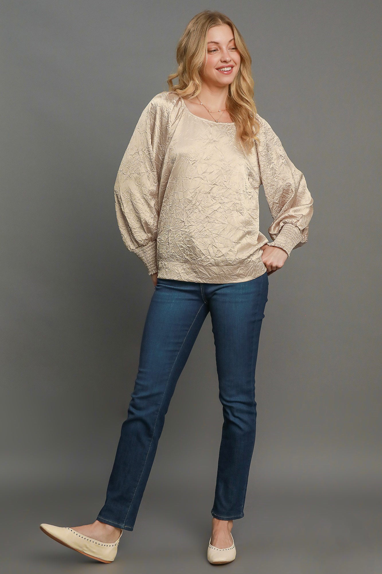 Umgee Wrinkled Round Neck Lantern Sleeve Blouse Apparel Apparel Ship from USA TikTok Trendsi Umgee USA Trendsi https://www.cyberehub.com