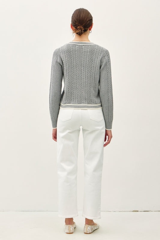 Be Cool Cable Knit Long Sleeve Contrast Edge Cardigan Tops/Jackets/Sweaters BE COOL Clothing Tops Ship from USA TikTok Trendsi USPS Walmart Trendsi https://www.cyberehub.com