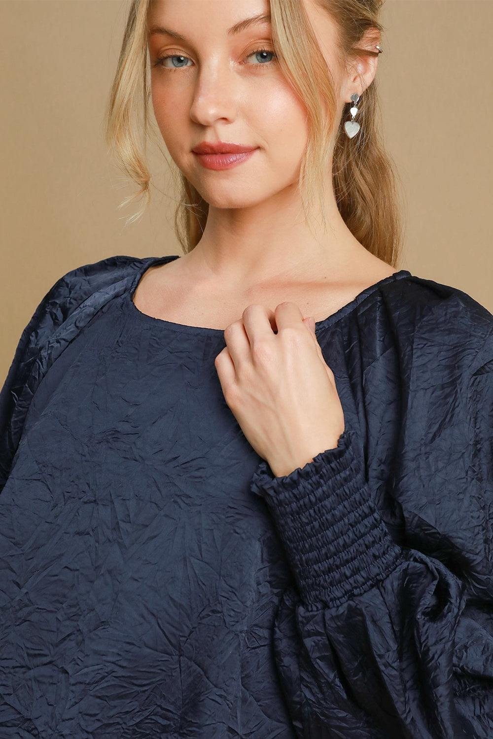 Umgee Wrinkled Round Neck Lantern Sleeve Blouse Apparel Apparel Ship from USA TikTok Trendsi Umgee USA Trendsi https://www.cyberehub.com