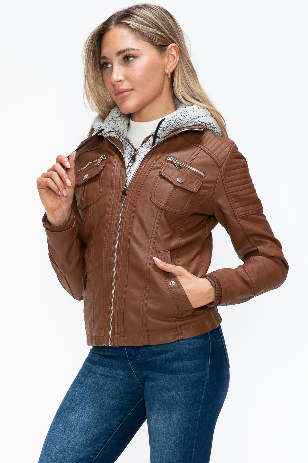 YMI Removable Faux Layered Multi-Pocket Jacket with Fuzzy Hood Apparel Featured Ship from USA Tiktok Trendsi USA USPS Walmart YMI outerwear Trendsi https://www.cyberehub.com