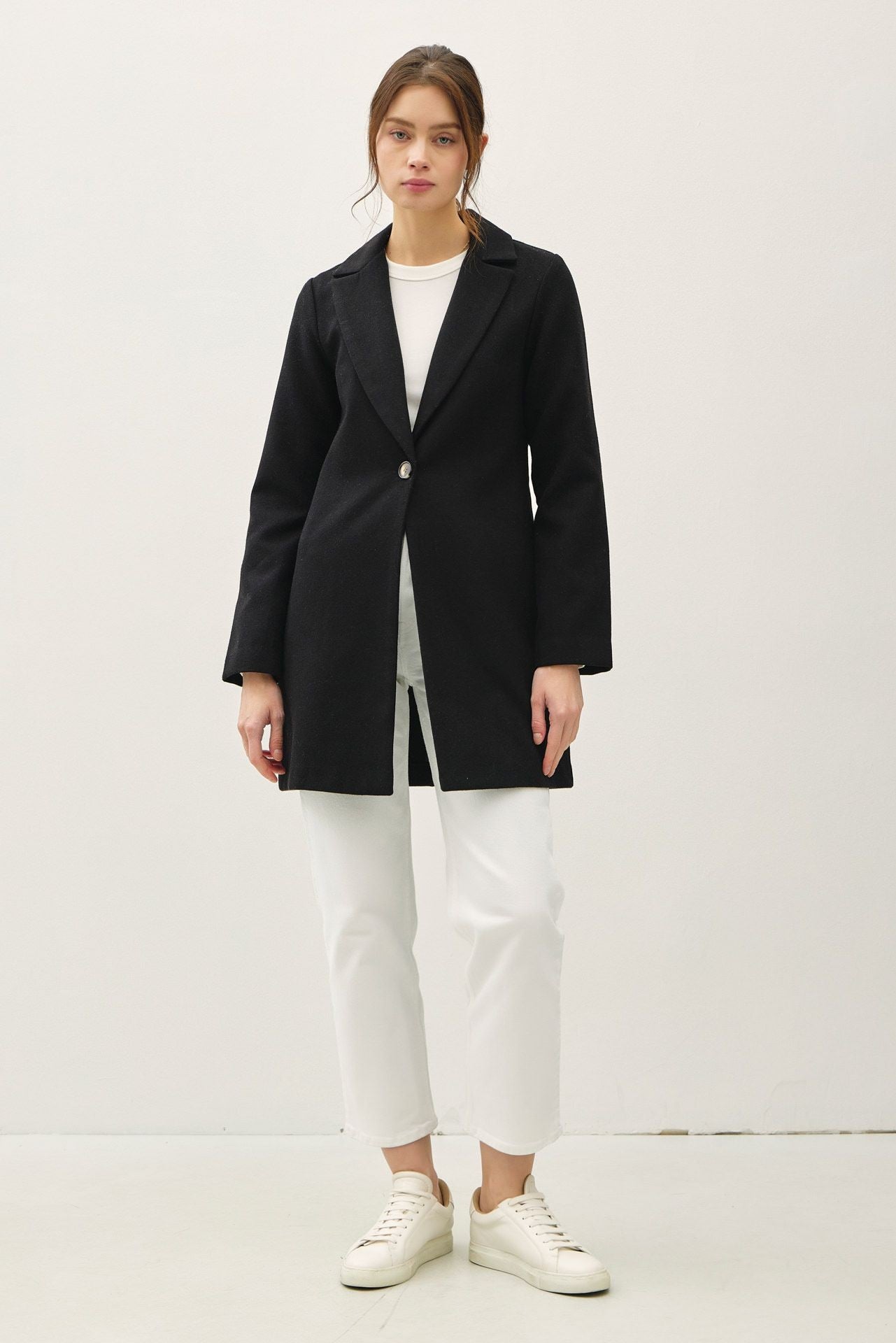 Be Cool Single Button Long Sleeve Coat with Pockets Tops/Jackets/Sweaters BE COOL Clothing Tops Ship from USA TikTok Trendsi USPS Walmart Trendsi https://www.cyberehub.com