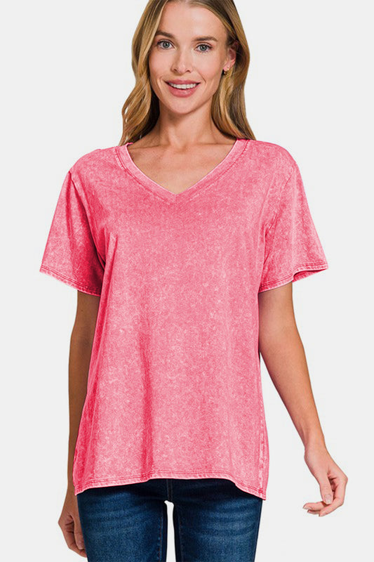 Zenana Full Size Washed Short Sleeve V-Neck T-Shirt Apparel/Tops Ship from USA TikTok Tops Trendsi USPS Walmart Walmart Apparel Zenana Trendsi https://www.cyberehub.com