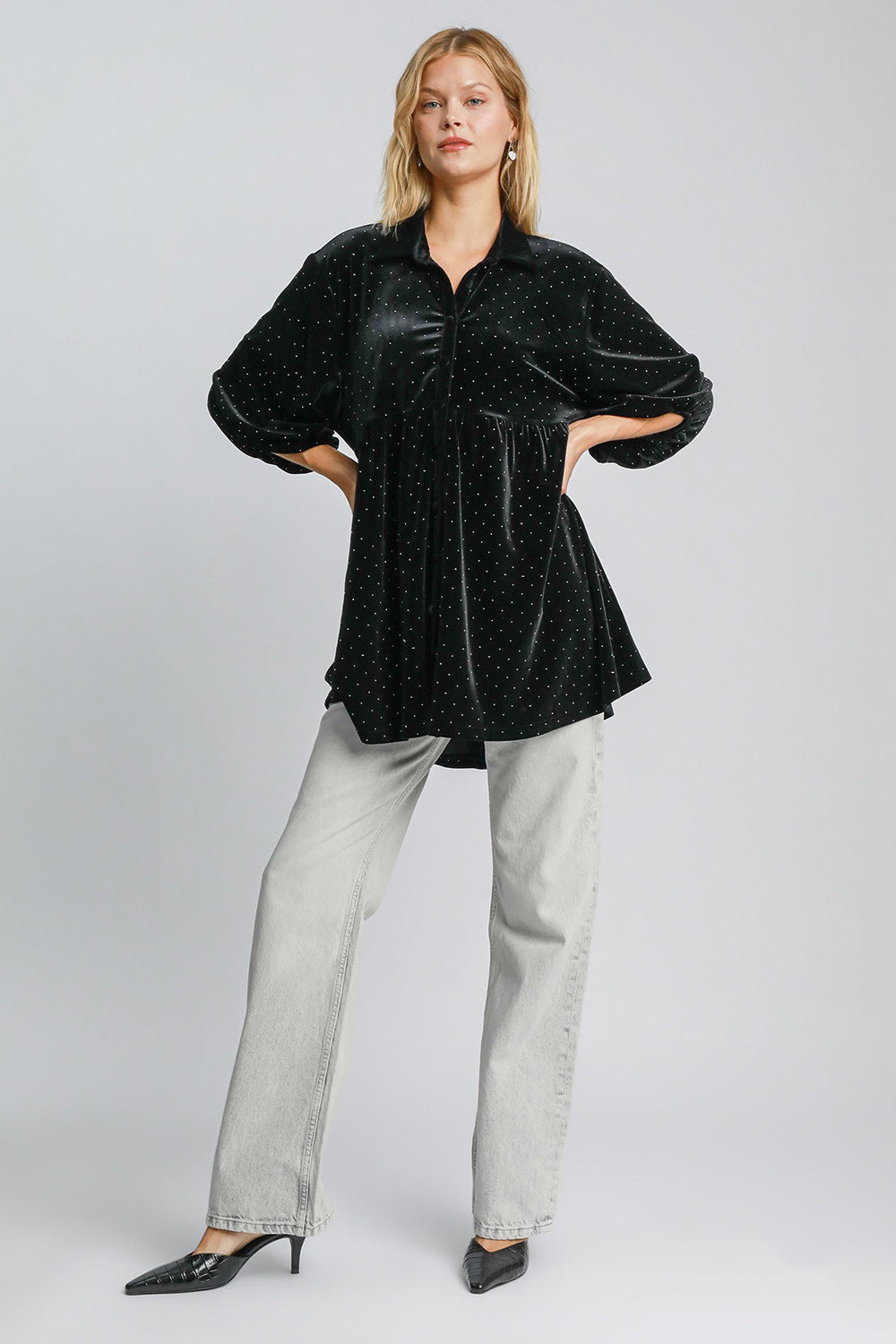 Umgee Full Size Polka Dot Button Up Half Sleeve Shirt Apparel/Tops Ship from USA TikTok Tops Trendsi Umgee USA USPS Walmart Walmart Apparel Trendsi https://www.cyberehub.com