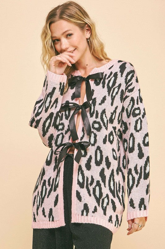 Davi & Dani Leopard Ribbon Tie Front Loose Fit Cardigan Tops/Jackets/Sweaters Clothing Tops Davi & Dani Ship from USA TikTok Trendsi USPS Walmart Trendsi https://www.cyberehub.com