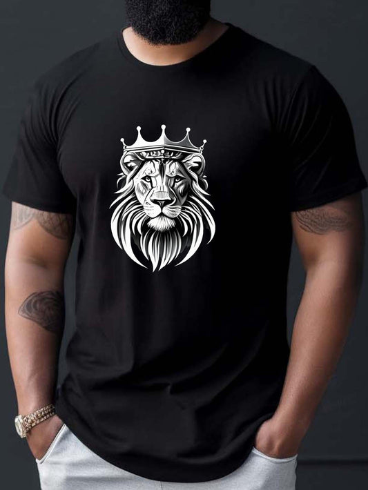 Lion Wearing Crown Print T-shirt, Men's T-shirt, Summer Casual Short Sleeved T-shirt Apparel/Shirt/Graphic Shirt SNULLO https://www.cyberehub.com