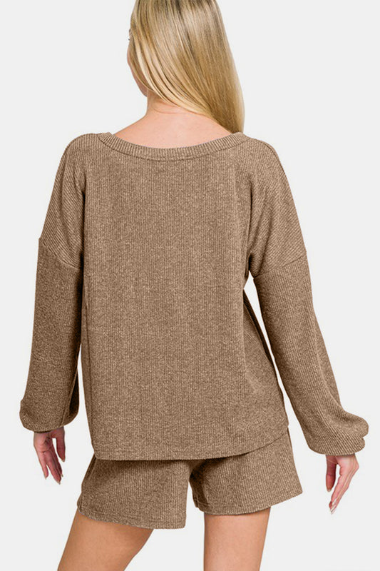 Zenana V-Neck Long Sleeve Ribbed Top and Shorts Set Apparel/Tops Ship from USA TikTok Tops Trendsi USPS Walmart Walmart Apparel Zenana Trendsi https://www.cyberehub.com