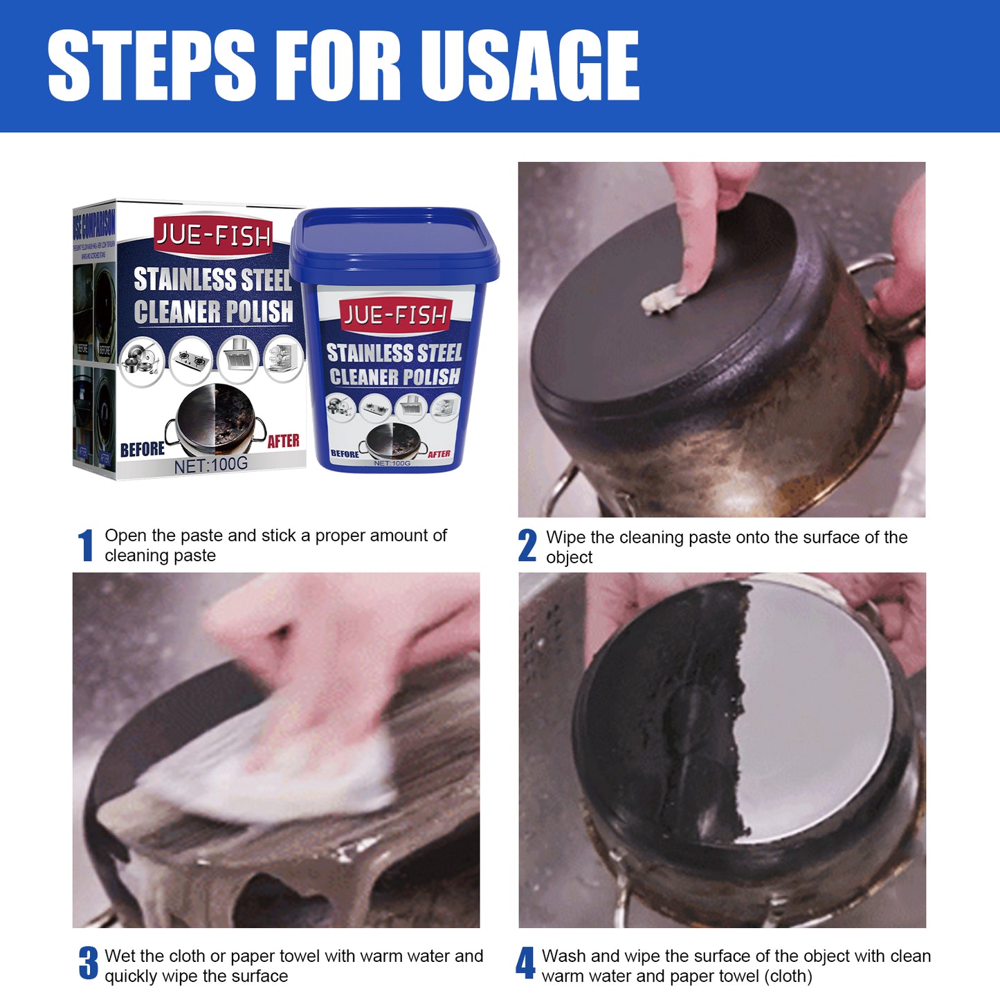 Jue-Fish Stainless Steel Cleaning Cream, Kitchen Decontaminant Pot Rust, Pot Bottom, Stove Top Black Scale Cleaning Cream Home & Garden Home Goods Eprolo https://www.cyberehub.com