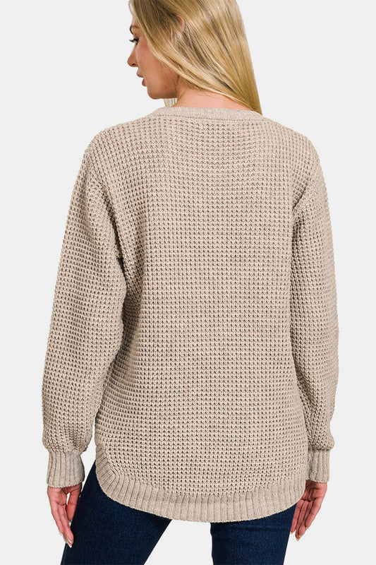 Zenana High Low Long Sleeve Waffle Sweater Shirt Apparel Clothing Tops Ship from USA Shirts USA Women Zenana Trendsi https://www.cyberehub.com