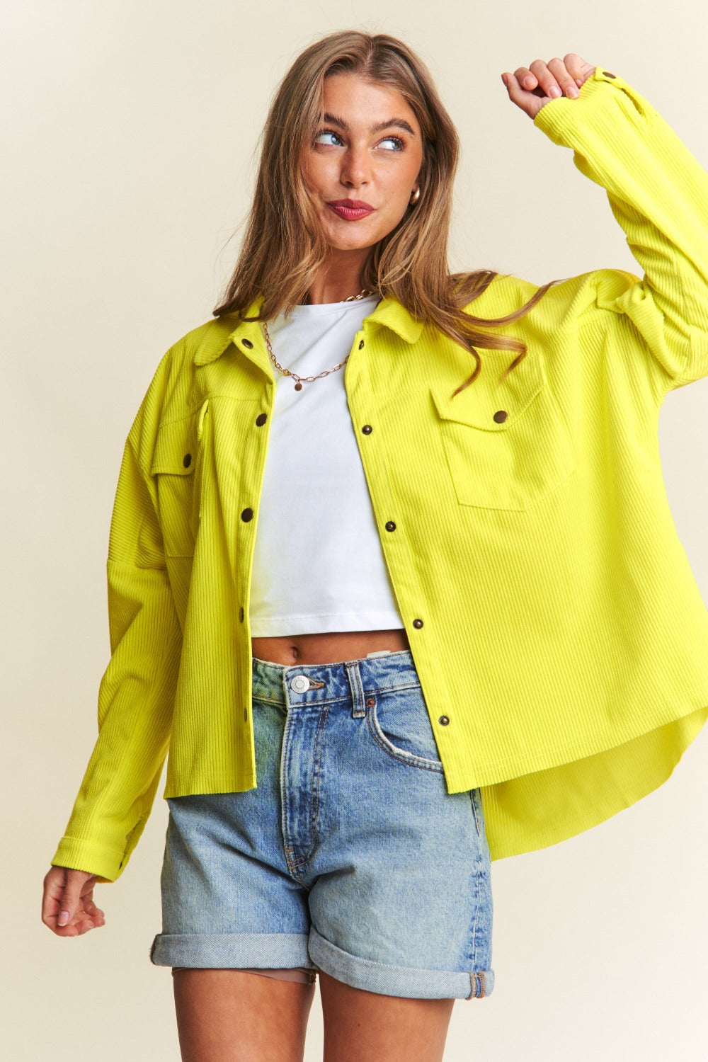 J.NNA Snap Down Long Sleeve High Low Shacket Tops/Jackets/Sweaters Clothing Tops J.NNA Ship from USA TikTok Trendsi USPS Walmart Trendsi https://www.cyberehub.com